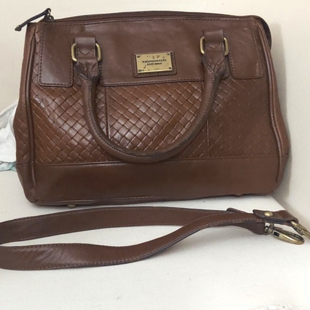 Vintage Tignanello Brown Leather Satchel Crossbody Tote Bag